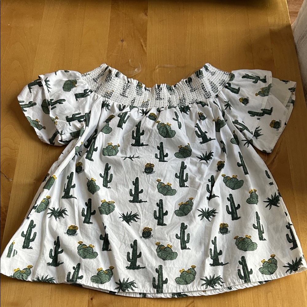 Cactus Print Off the Shoulder Top - Green & White